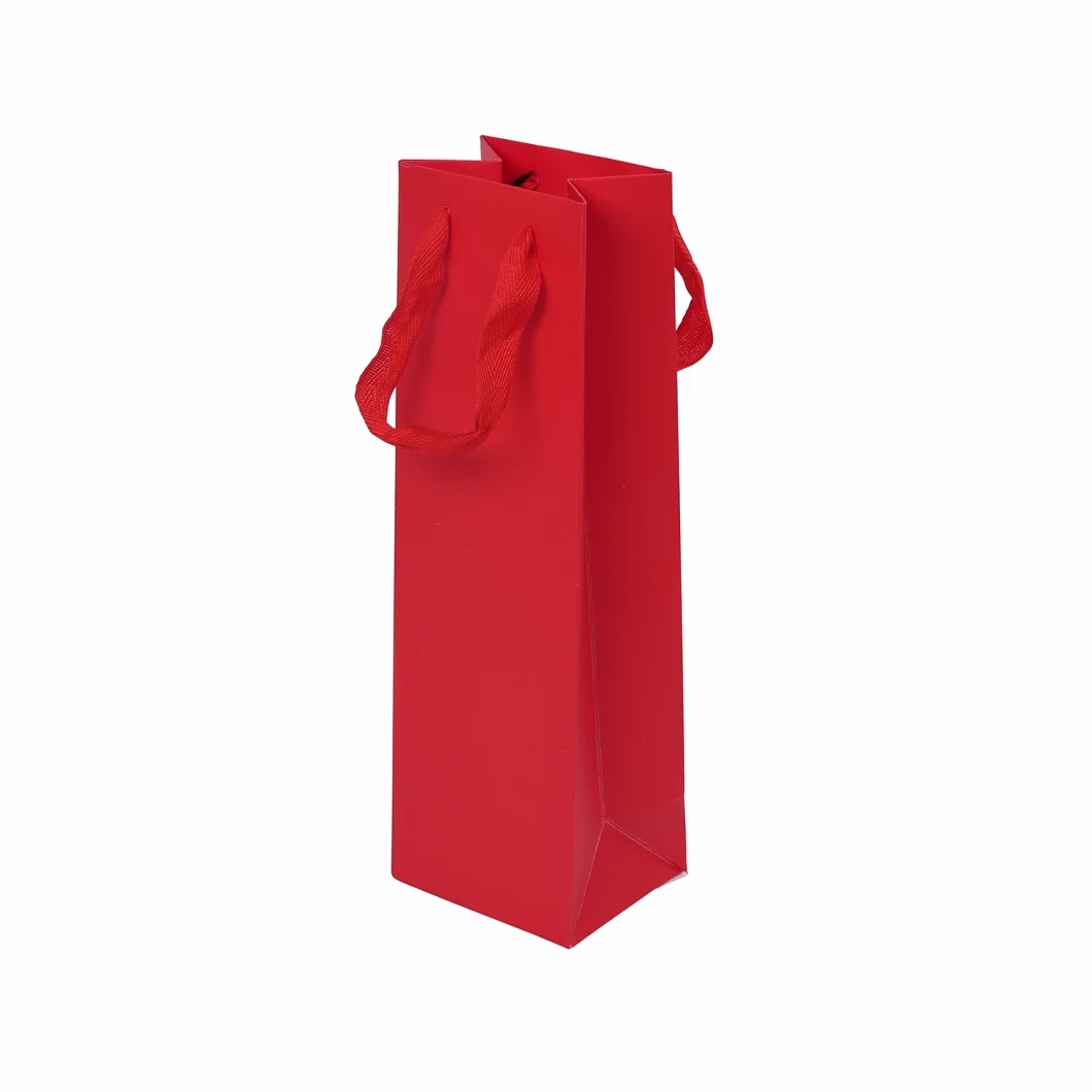 Printed Paper Wine Bag Single Bottle Wine Package Bag with Ribbon Rope Wholesale Good Price