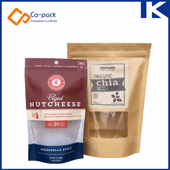 Custom Printed Kraft Paper Food Packaging Bag Stand-up Zip Lock Pouch