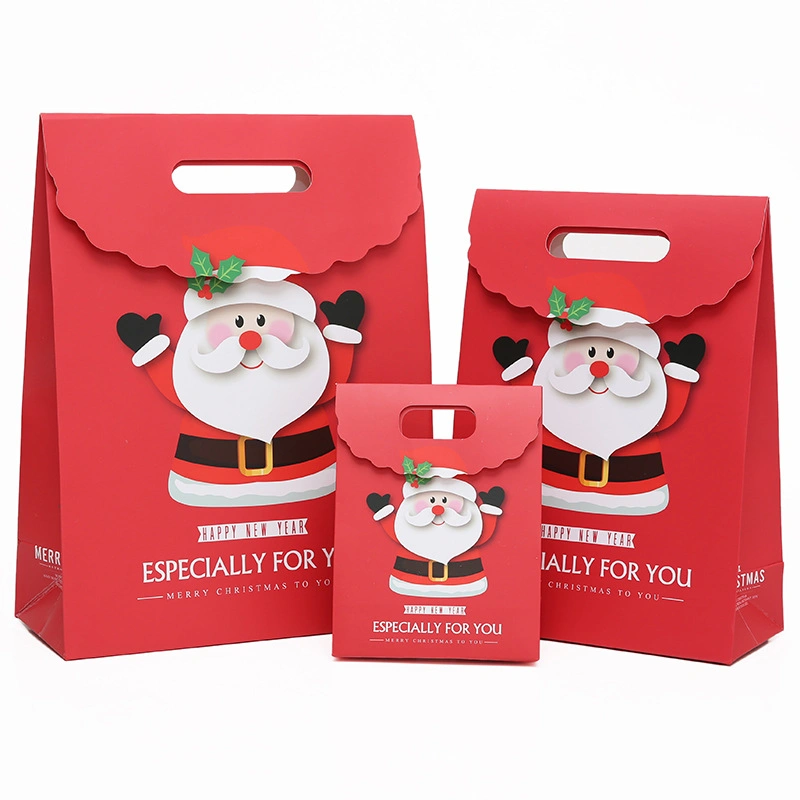 Paper Die Cut Handle Shopping Bags, White Cardboard Christmas Candy Gift Packaging Paper Bag