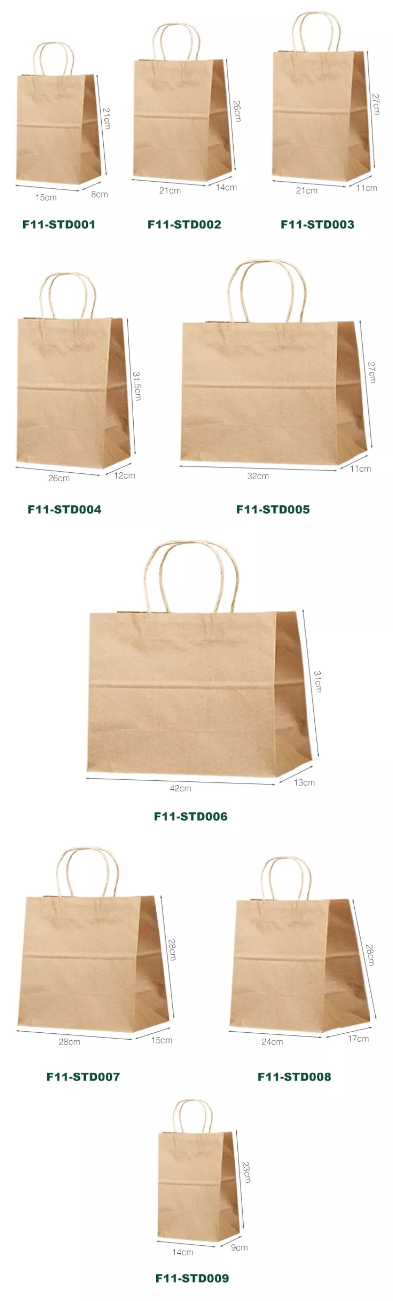 Wholesale Custom Logo Printing Recyclable Food Store Cake Pizza Candy Sushi Hamburger Christmas Party Gift Kraft Paper Bag