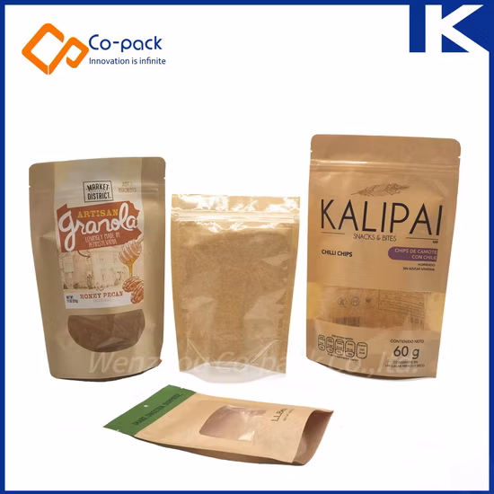Custom Printed Kraft Paper Food Packaging Bag Stand-up Zip Lock Pouch